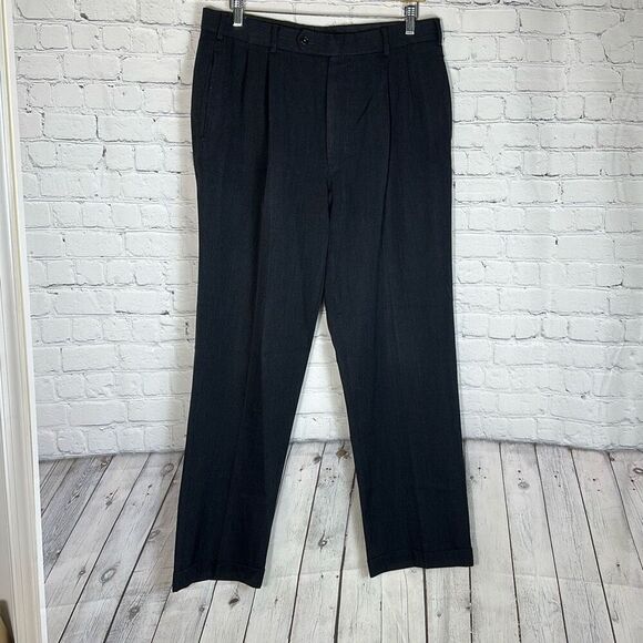 Brooks Brothers Mens 100% Wool Dress Pants Black  35x32 Pleated Front - Picture 1 of 9